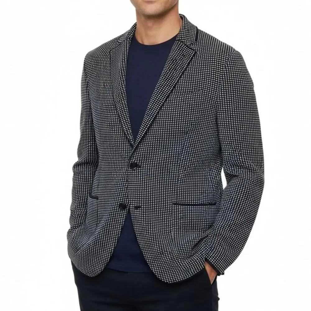 NWT Lardini Tailored Men's Navy Blue Blazer Swiss Dot Cotton Textured Size XL